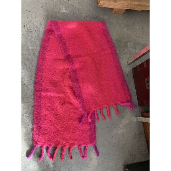Mohair Scarf Large Fringe Bright Pink Purple Wrap - Picture 3 of 5